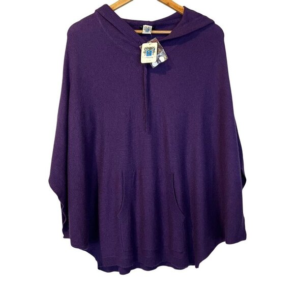NWT Portolano Purple Hooded Poncho Kangaroo Pocket Wool Angora Cashmere - Picture 1 of 5